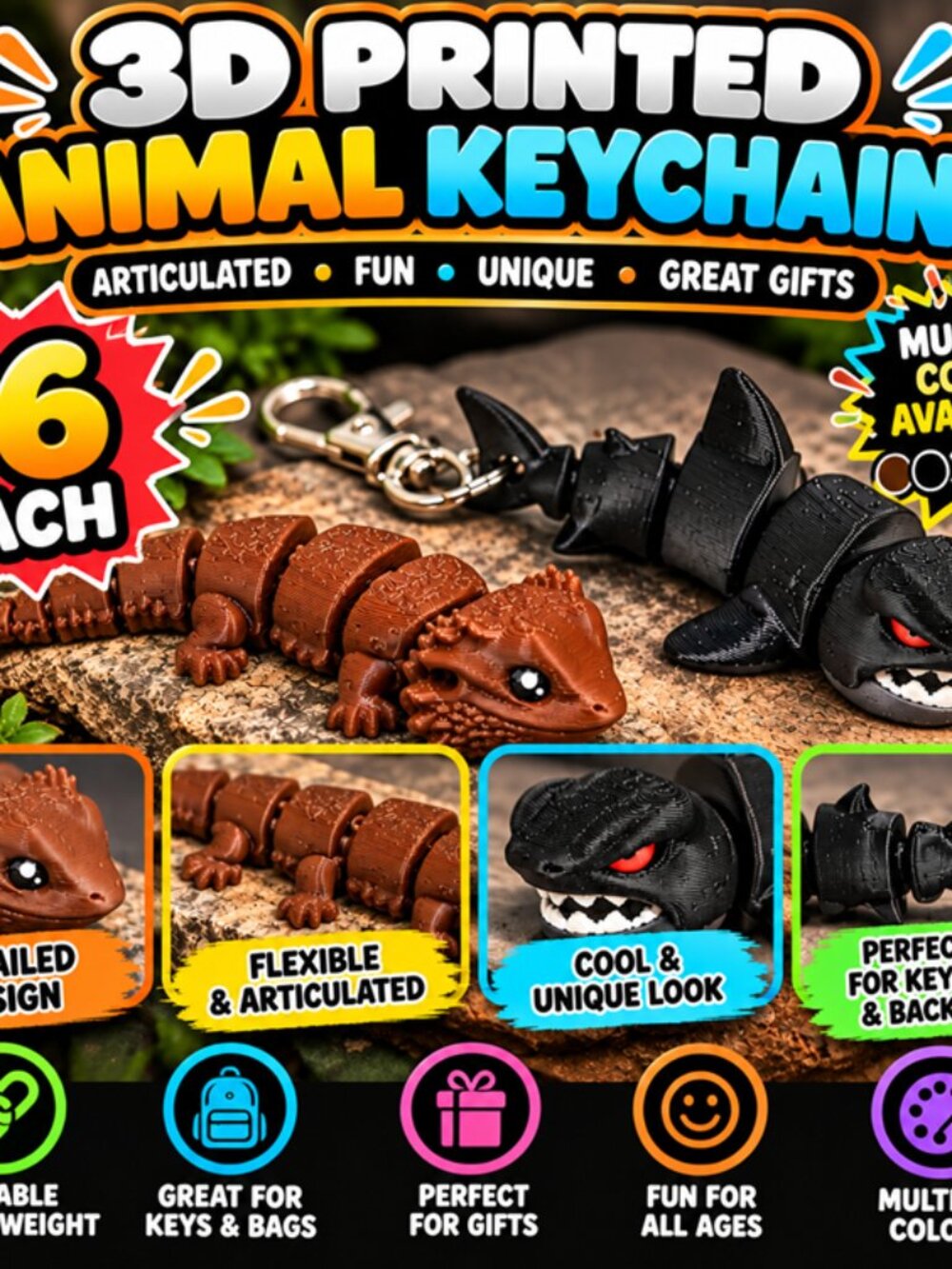 3D Printed Articulated Animal Keychains – $6 Each!